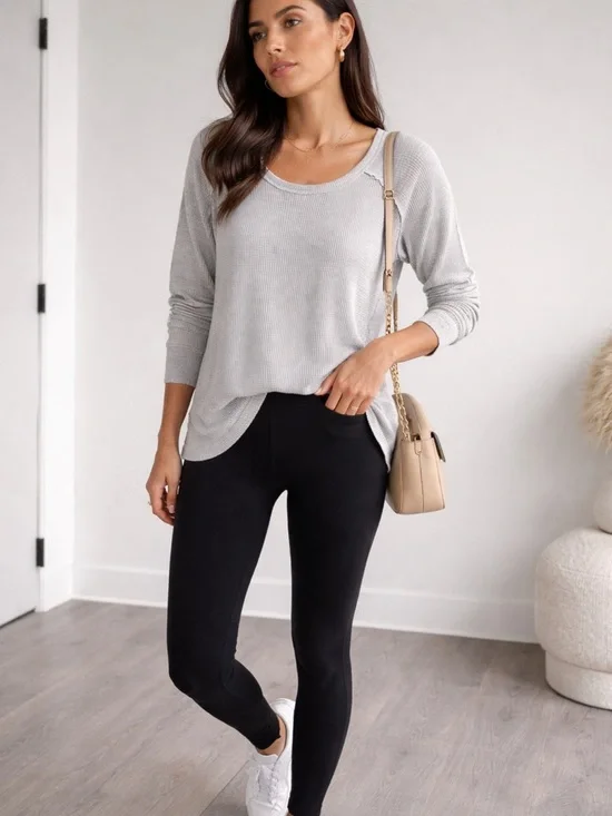 TNA Aritzia Waffle Knit Long Sleeve Top Grey Size S - Picture 1 of 8